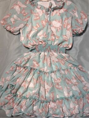 Altar'd State Mint Green Butterfly Tiered Dress